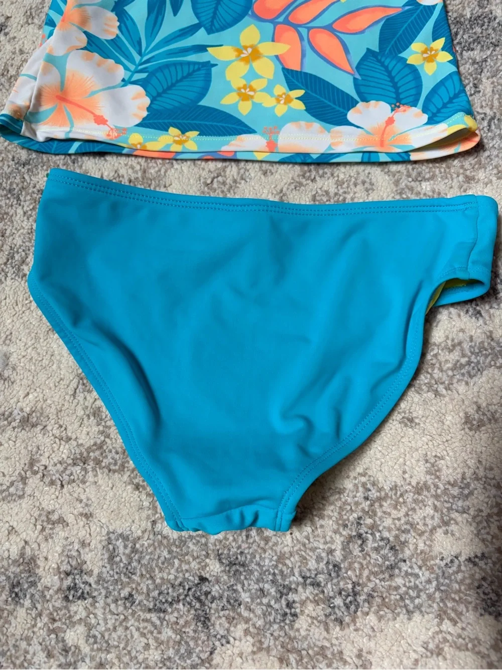 Girls' Tropical Blue Floral Tankini with Yellow Shorts